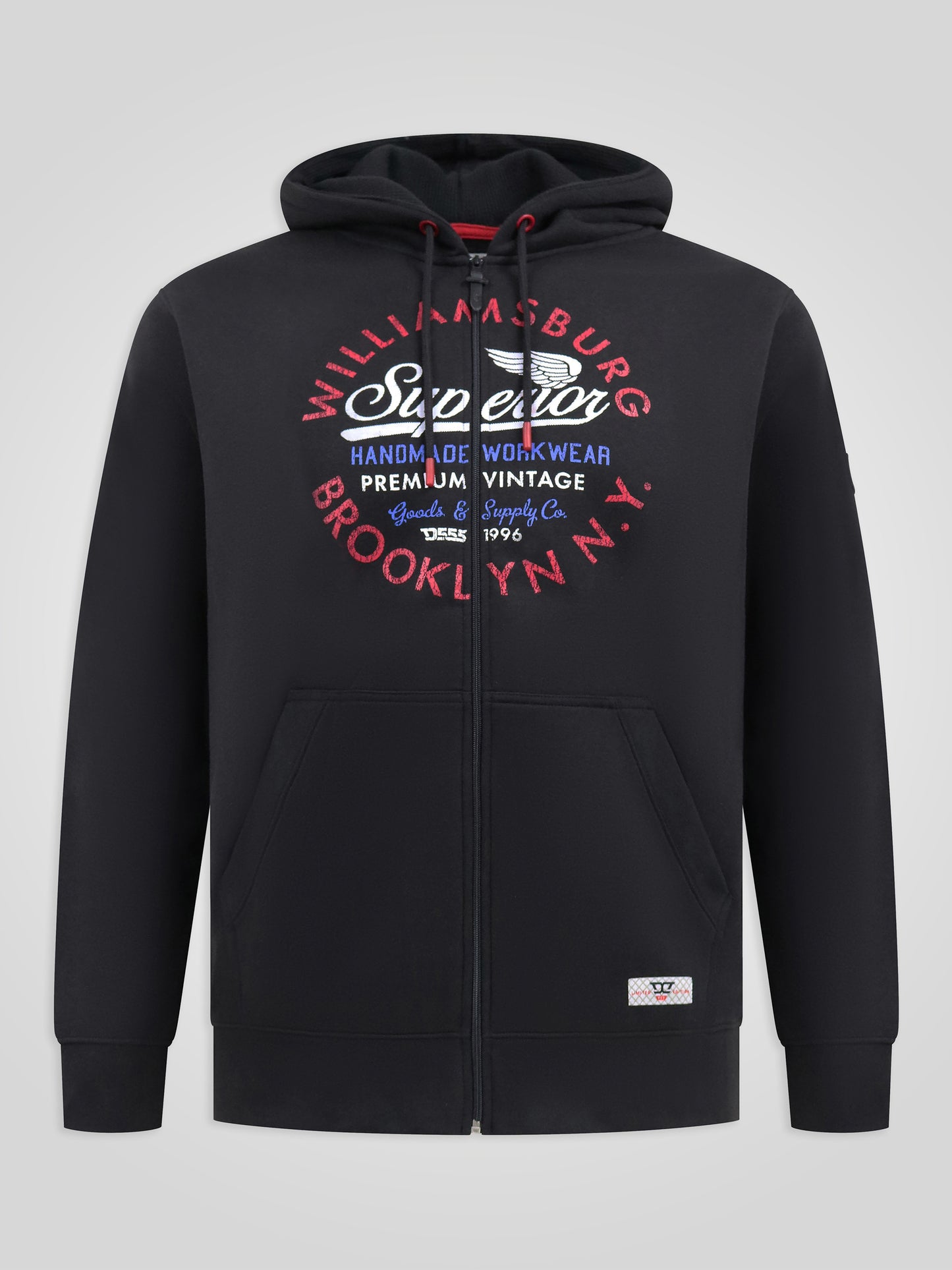 SOUTHAMPTON -D555 Black Full Zip Hoody with Williamsburg Brooklyn Print