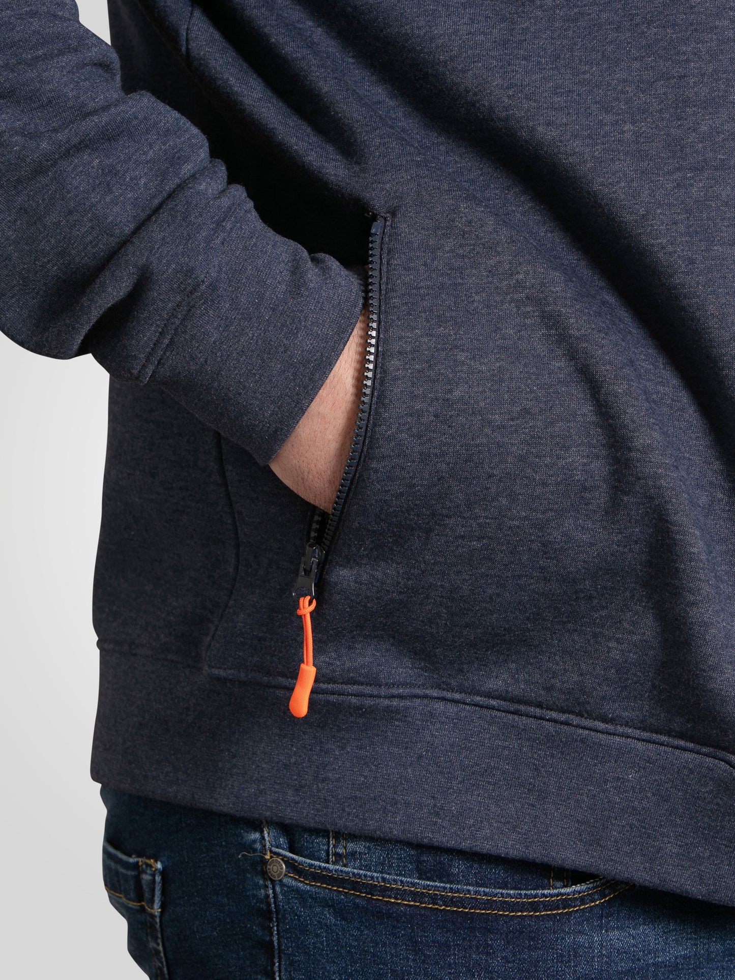 MANSFIELD -D555 Navy Blue Marl Full Zip Hoody In Marl Sweater Fleece