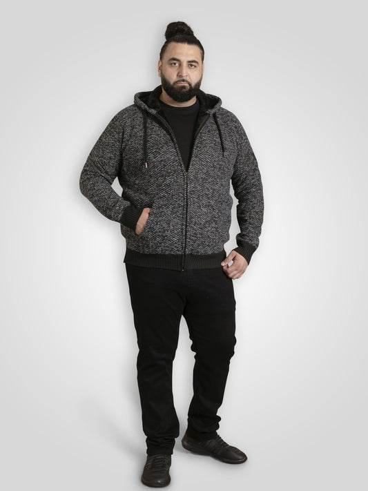 FAREHAM -D555 Black Knitted Hoody with Bonded Sherpa Lining