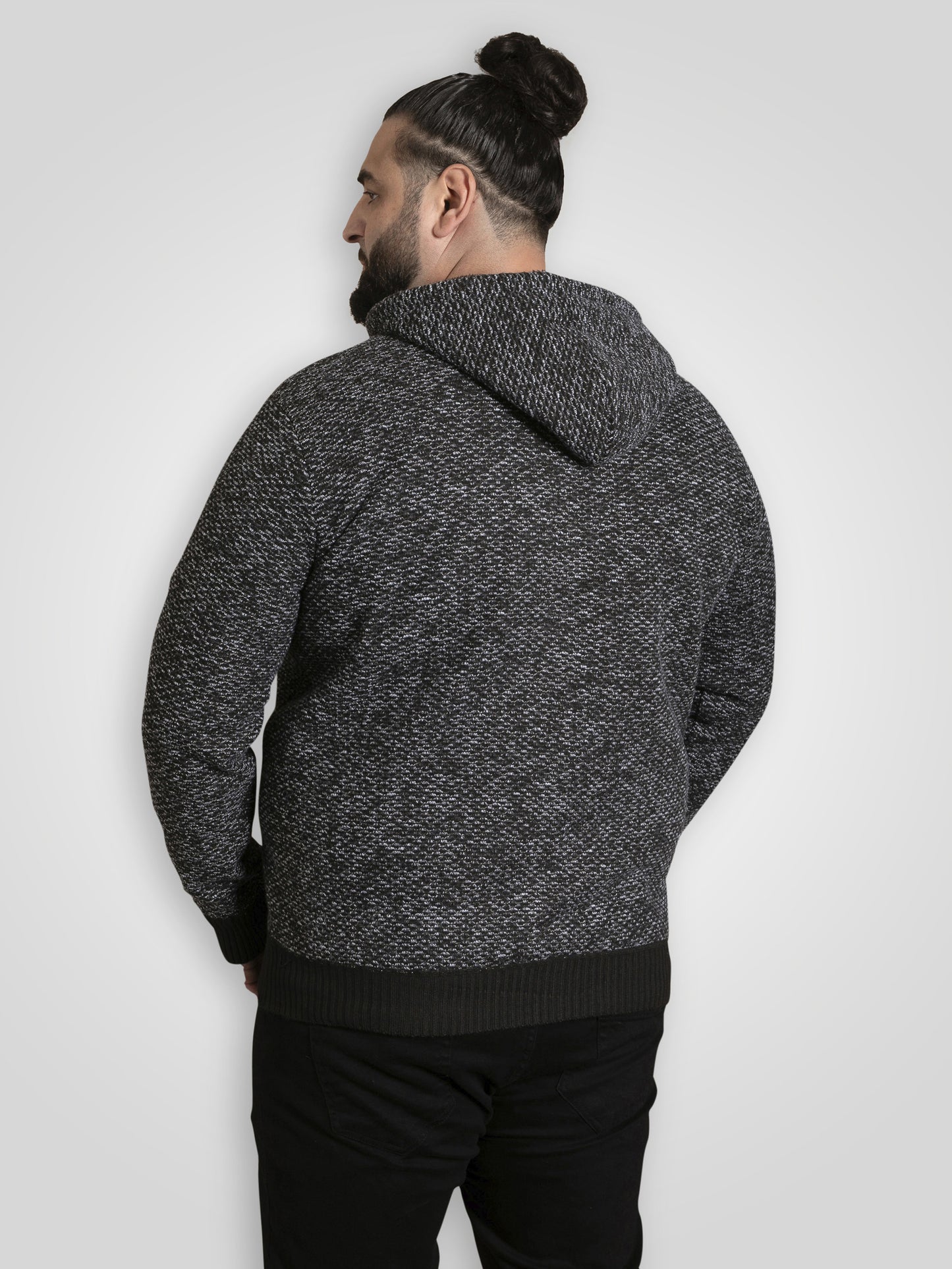 FAREHAM -D555 Black Knitted Hoody with Bonded Sherpa Lining