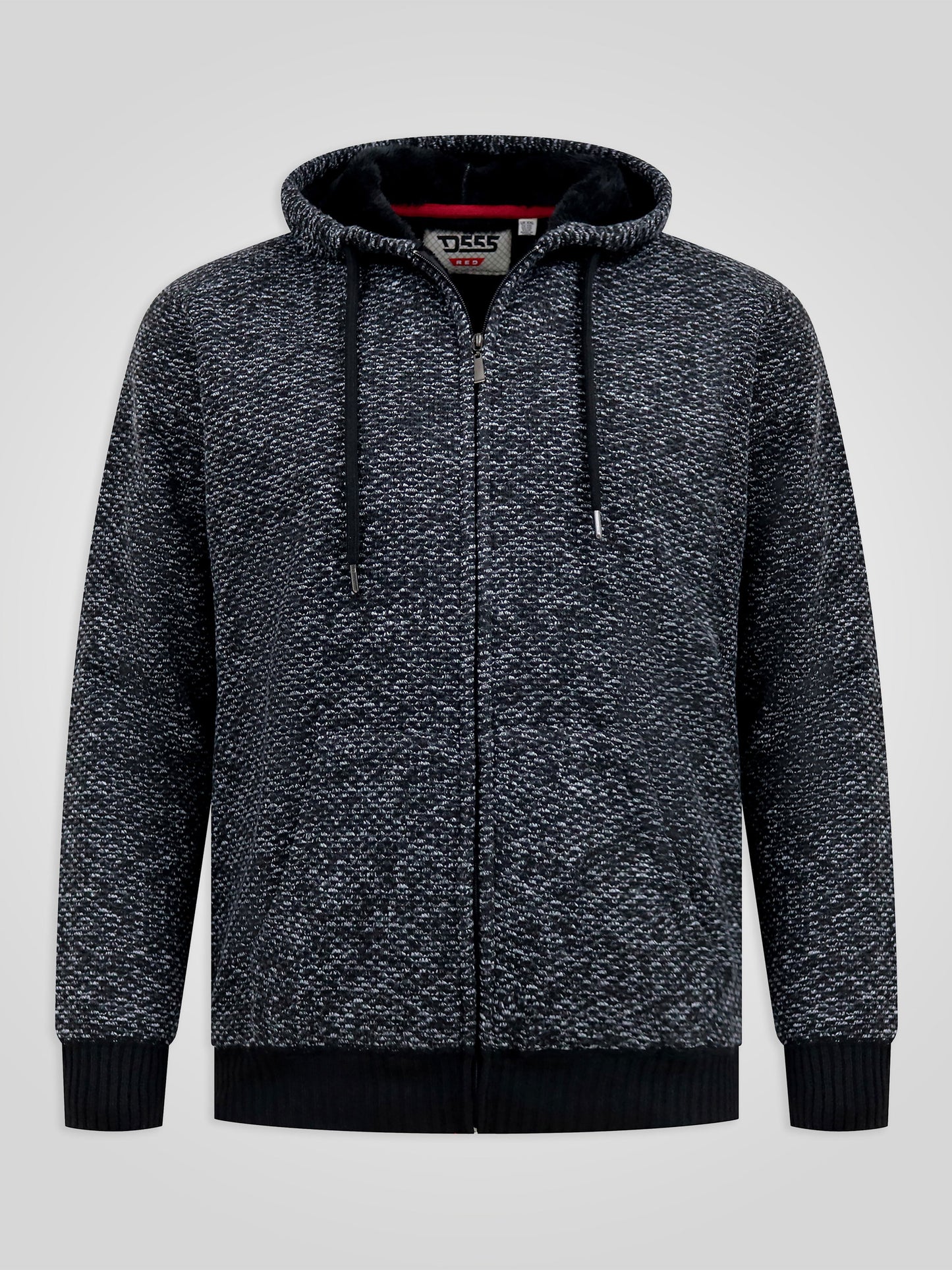 FAREHAM -D555 Black Knitted Hoody with Bonded Sherpa Lining