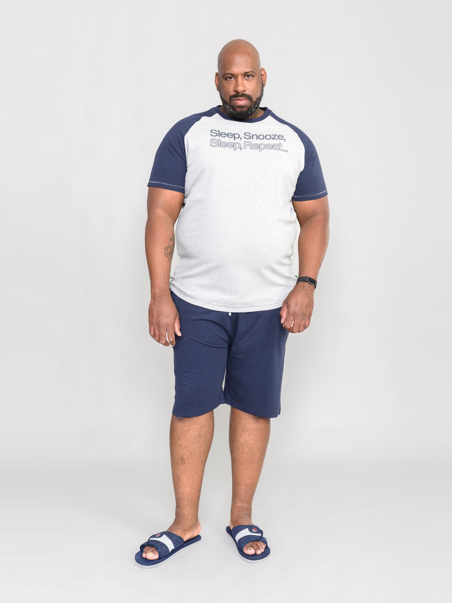 JERVIS 1 -D555 Grey Marl/Navy Blue Raglan T-Shirt and Shorts Loungewear Set