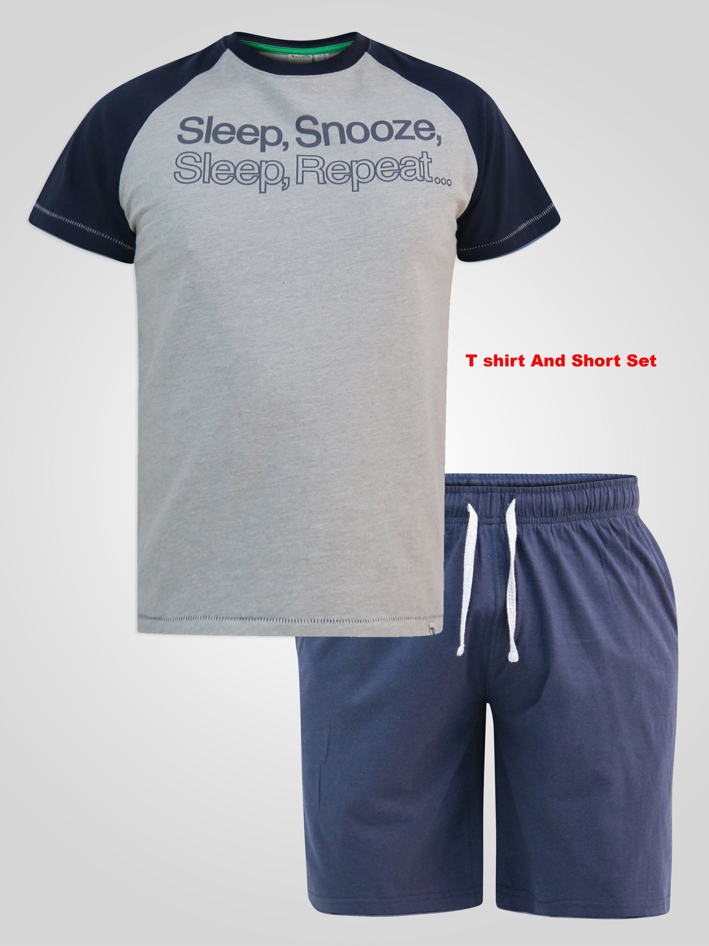 JERVIS 1 -D555 Grey Marl/Navy Blue Raglan T-Shirt and Shorts Loungewear Set