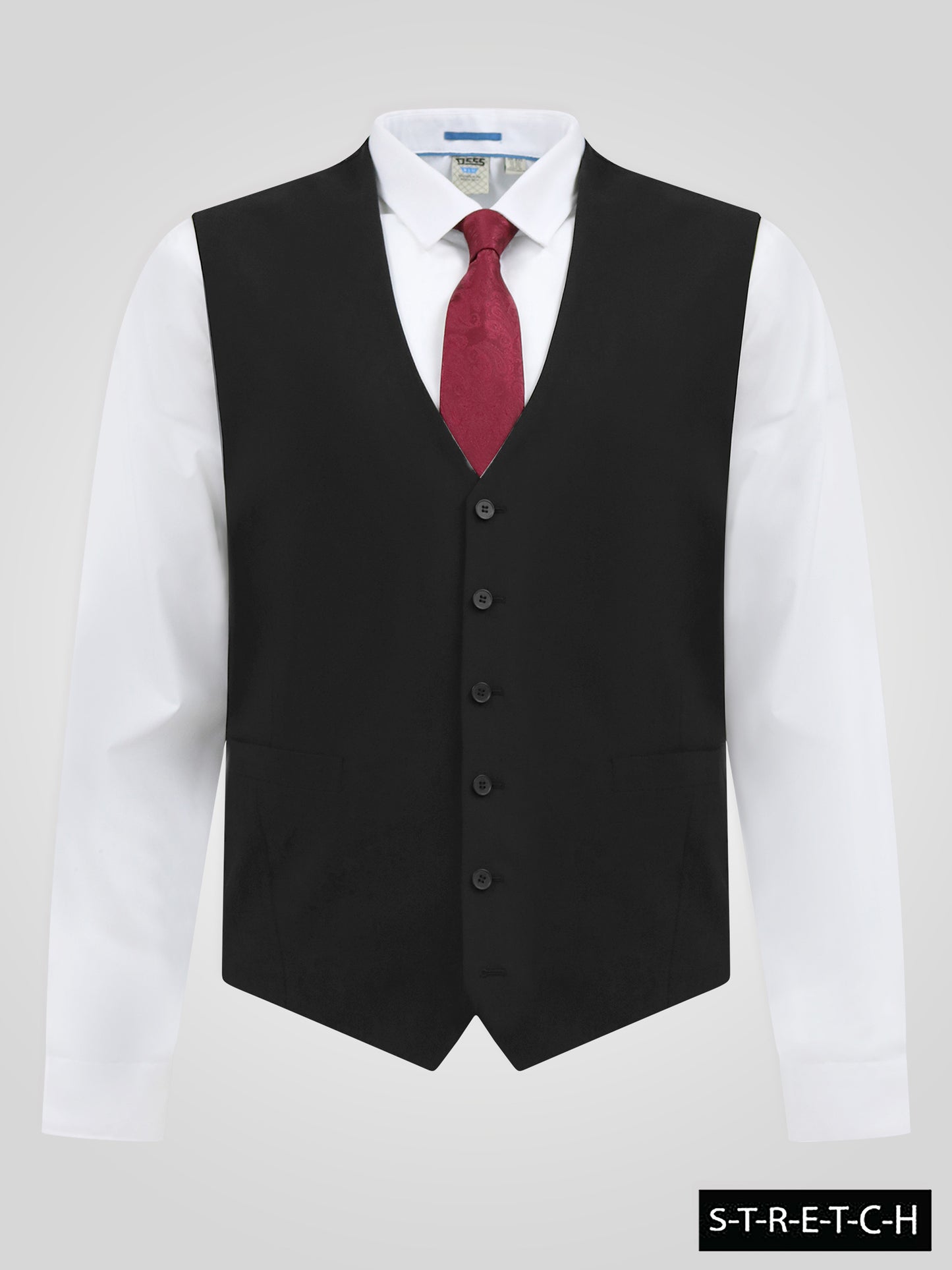 TED -D555 Black 4 Way Stretch Tailored Waistcoat