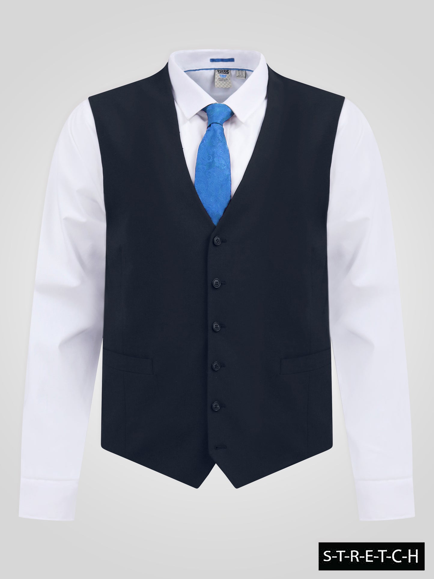 TED -D555 Navy Blue 4 Way Stretch Tailored Waistcoat