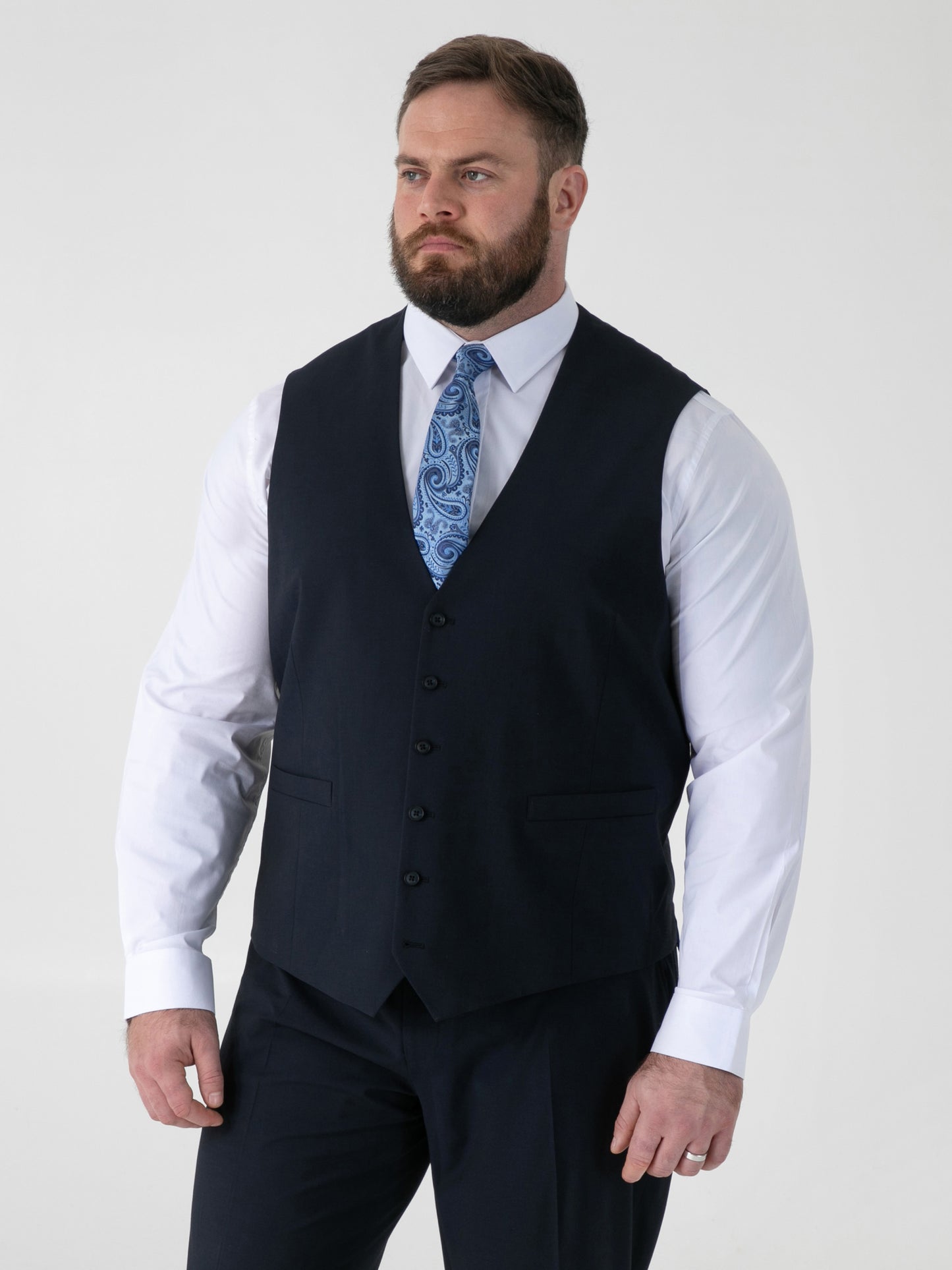 TED -D555 Navy Blue 4 Way Stretch Tailored Waistcoat