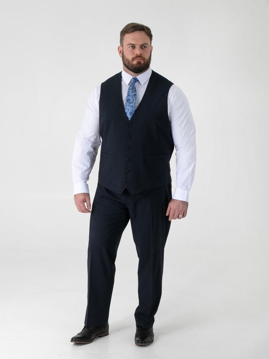 TED -D555 Navy Blue 4 Way Stretch Tailored Waistcoat