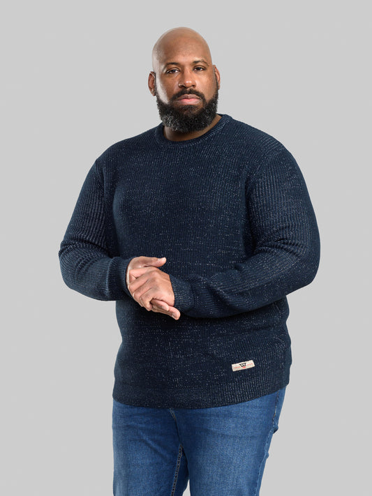 FLOWTON -D555 Navy Blue Twist Ribbed Knit Crew Neck Jumper