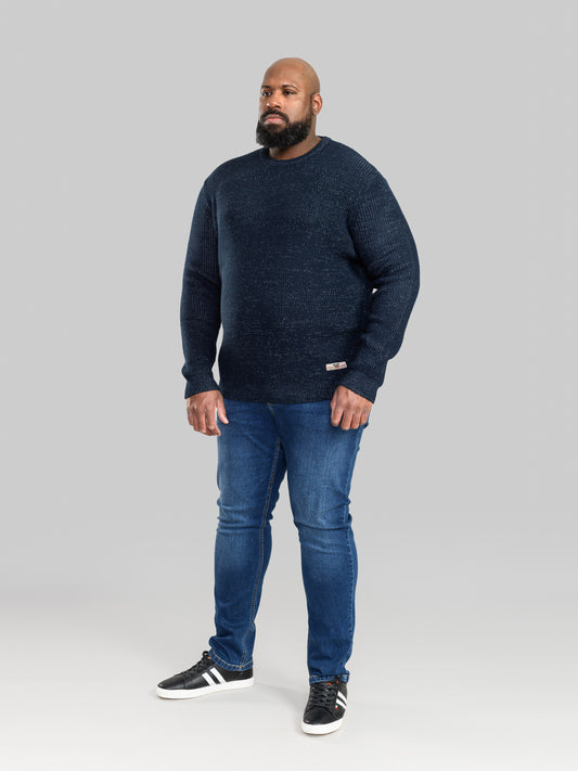 FLOWTON -D555 Navy Blue Twist Ribbed Knit Crew Neck Jumper