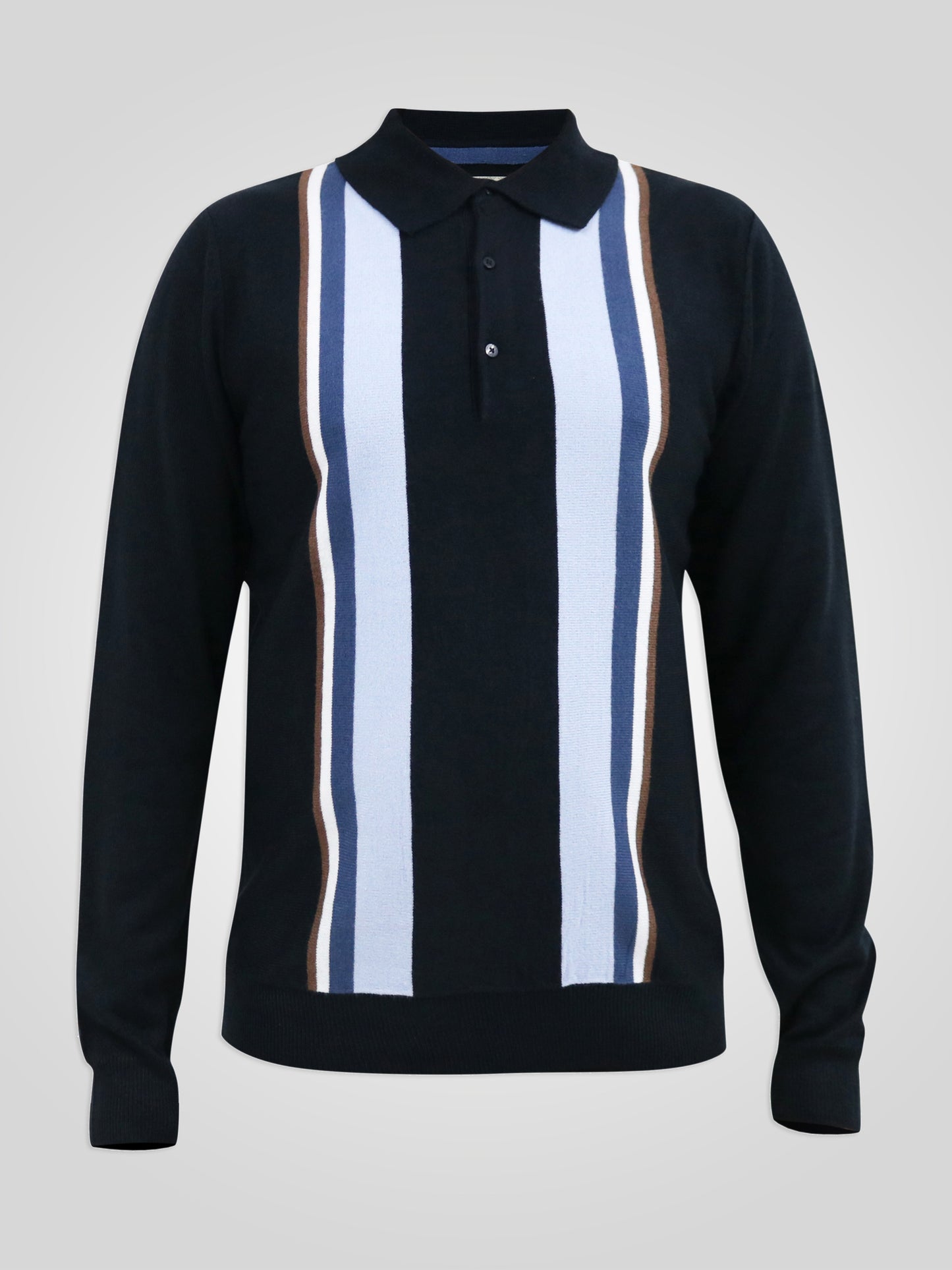 DARLEY -D555 Navy Blue L/S Knitted Polo with Vertical Stripes