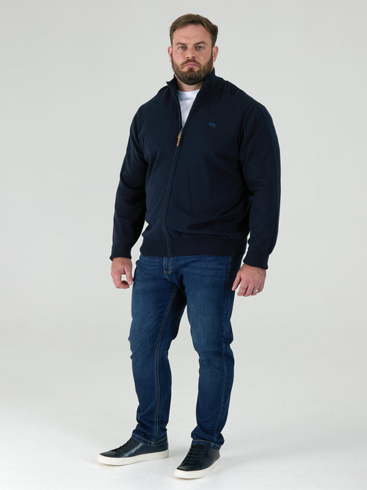 FRANCO 2 -D555 Navy Blue Classic Zip Through Knitted Sweater