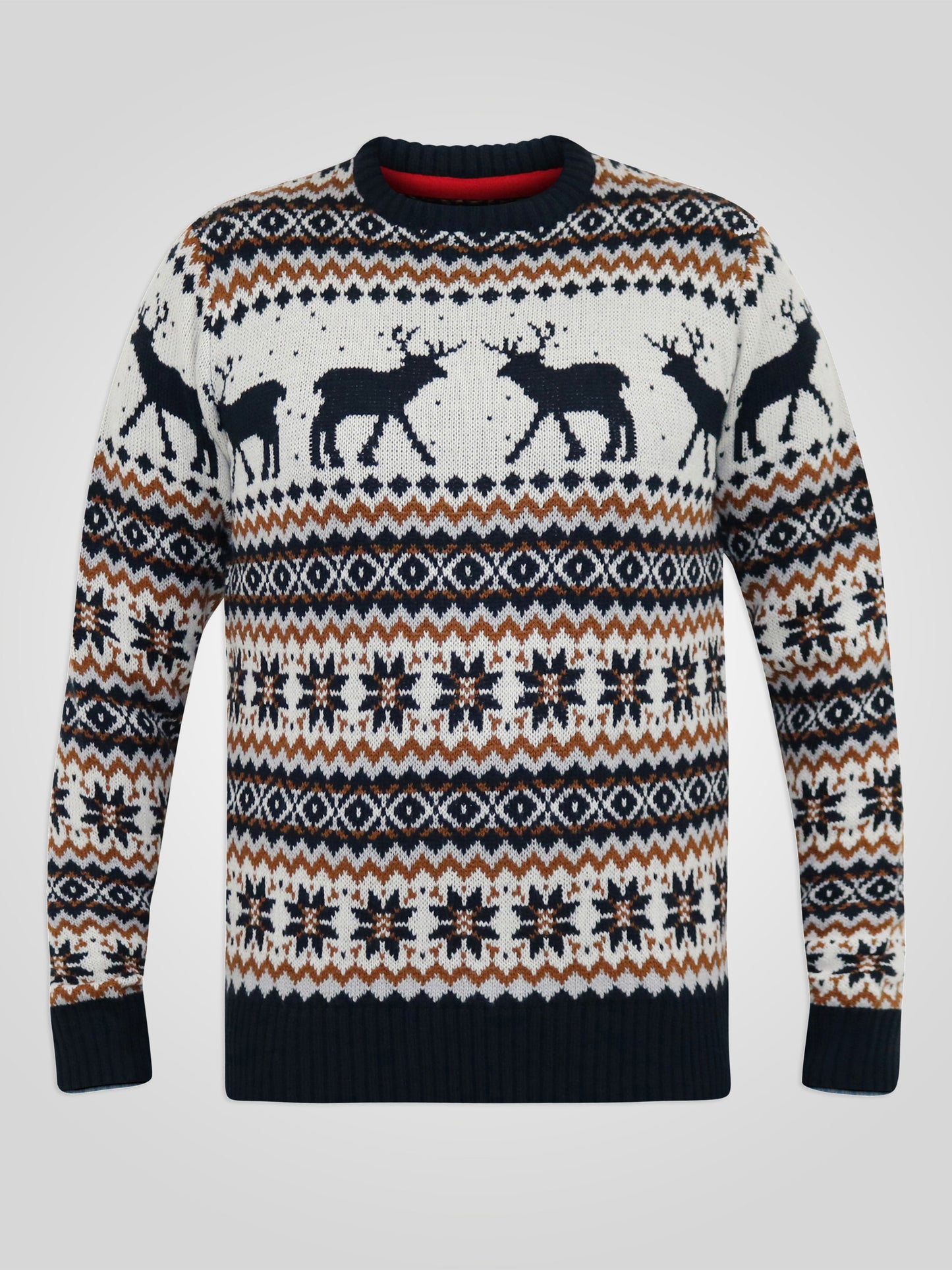 ANTLER -D555 Navy/Ecru Crew Neck Reindeer Xmas Sweater