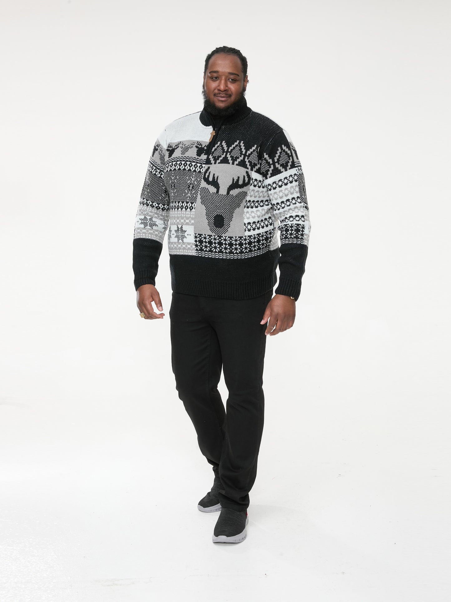 ICICLE -D555 Black 1/4 Zip Neck Stag Xmas Sweater
