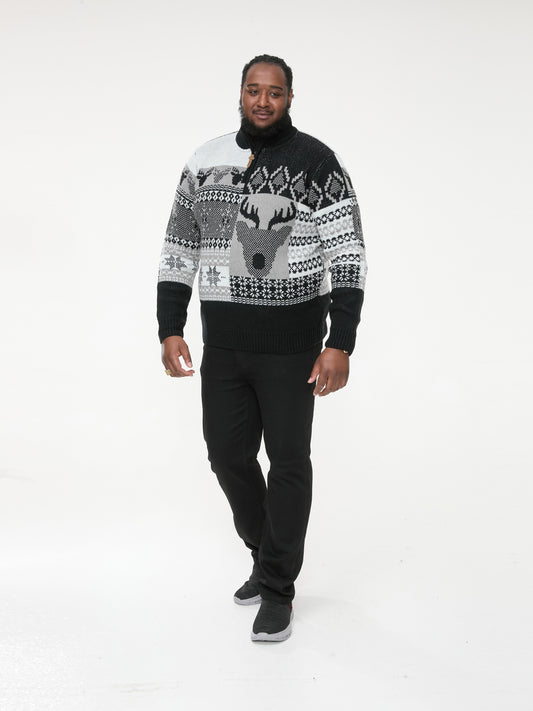 ICICLE -D555 Black 1/4 Zip Neck Stag Xmas Sweater