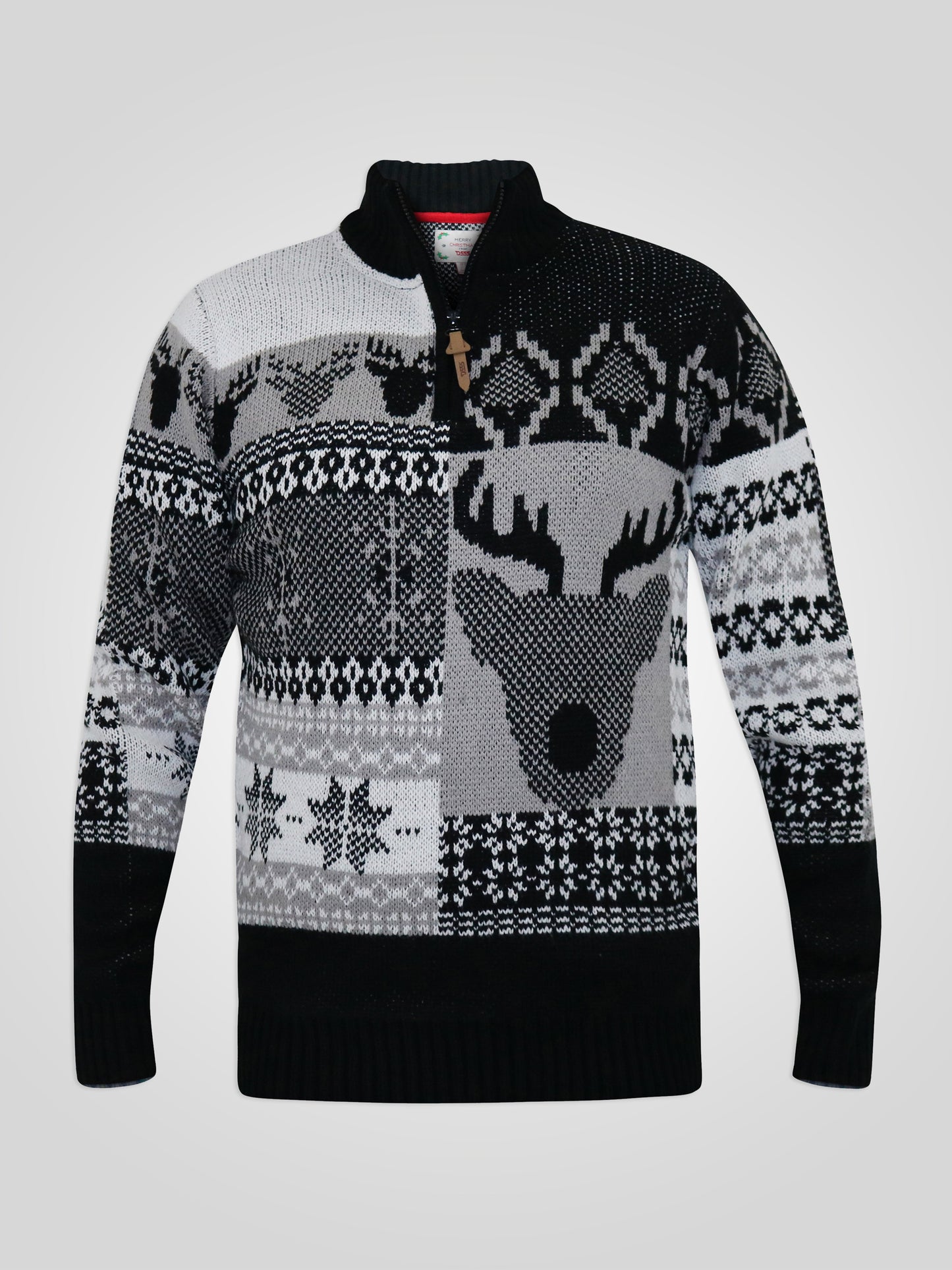 ICICLE -D555 Black 1/4 Zip Neck Stag Xmas Sweater