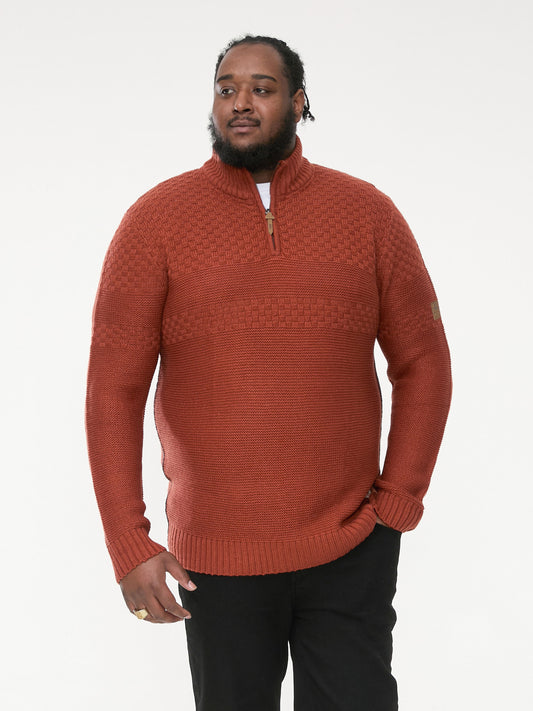 KELTON -D555 Rust Brown 1/4 Zip Neck Jacquard Knitted Jumper