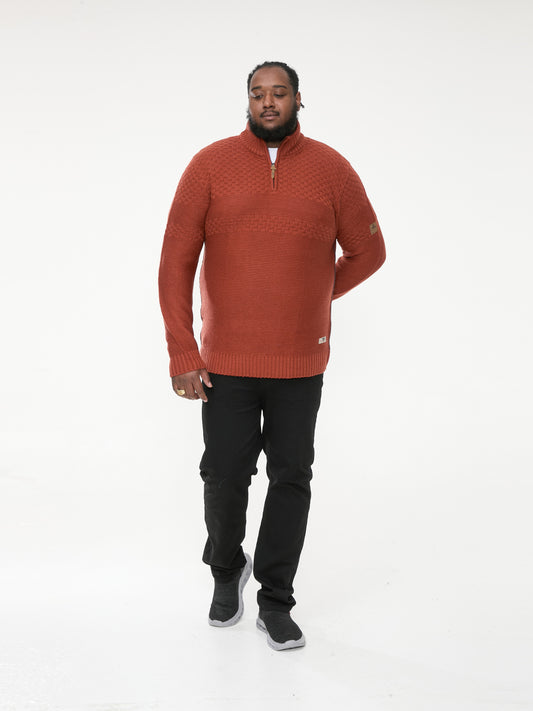 KELTON -D555 Rust Brown 1/4 Zip Neck Jacquard Knitted Jumper
