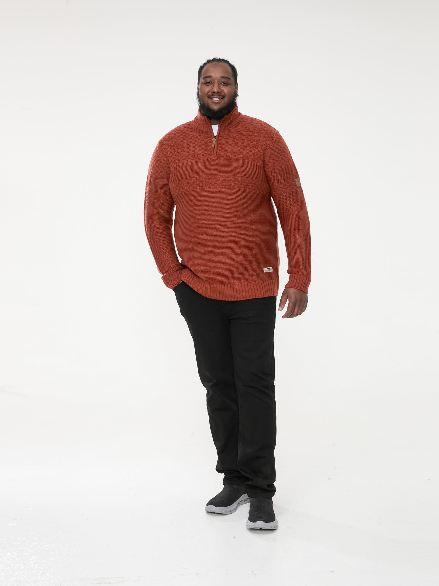 KELTON -D555 Rust Brown 1/4 Zip Neck Jacquard Knitted Jumper