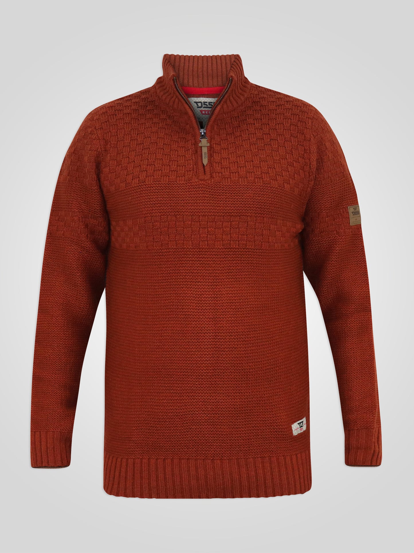 KELTON -D555 Rust Brown 1/4 Zip Neck Jacquard Knitted Jumper