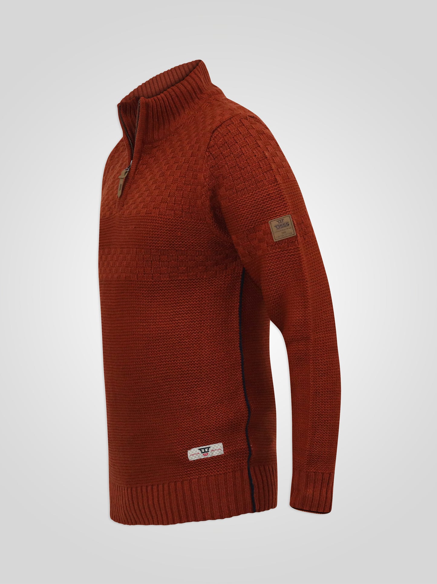 KELTON -D555 Rust Brown 1/4 Zip Neck Jacquard Knitted Jumper