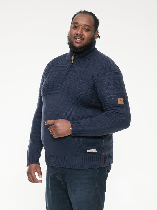 YATES -D555 Navy Blue 1/4 Zip Neck Jacquard Knitted Jumper