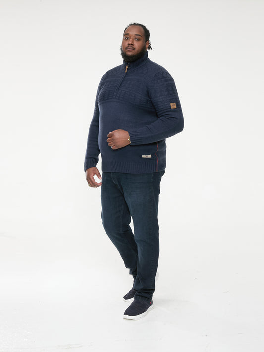 YATES -D555 Navy Blue 1/4 Zip Neck Jacquard Knitted Jumper