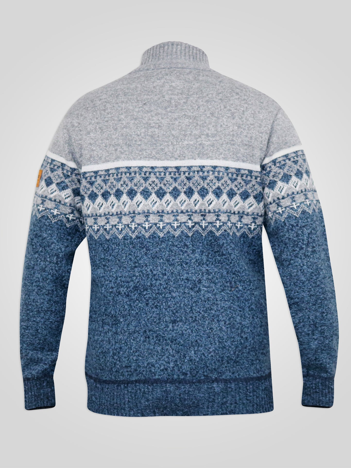 RUDDINGTON -D555 Blue 1/4 Zip Neck Fairisle Jumper with Bonded Check Lining