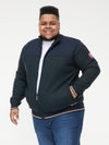 ABERDARE 1 -D555 Navy Blue Marl Bonded Check Lined Knitted Zip Through Sweater