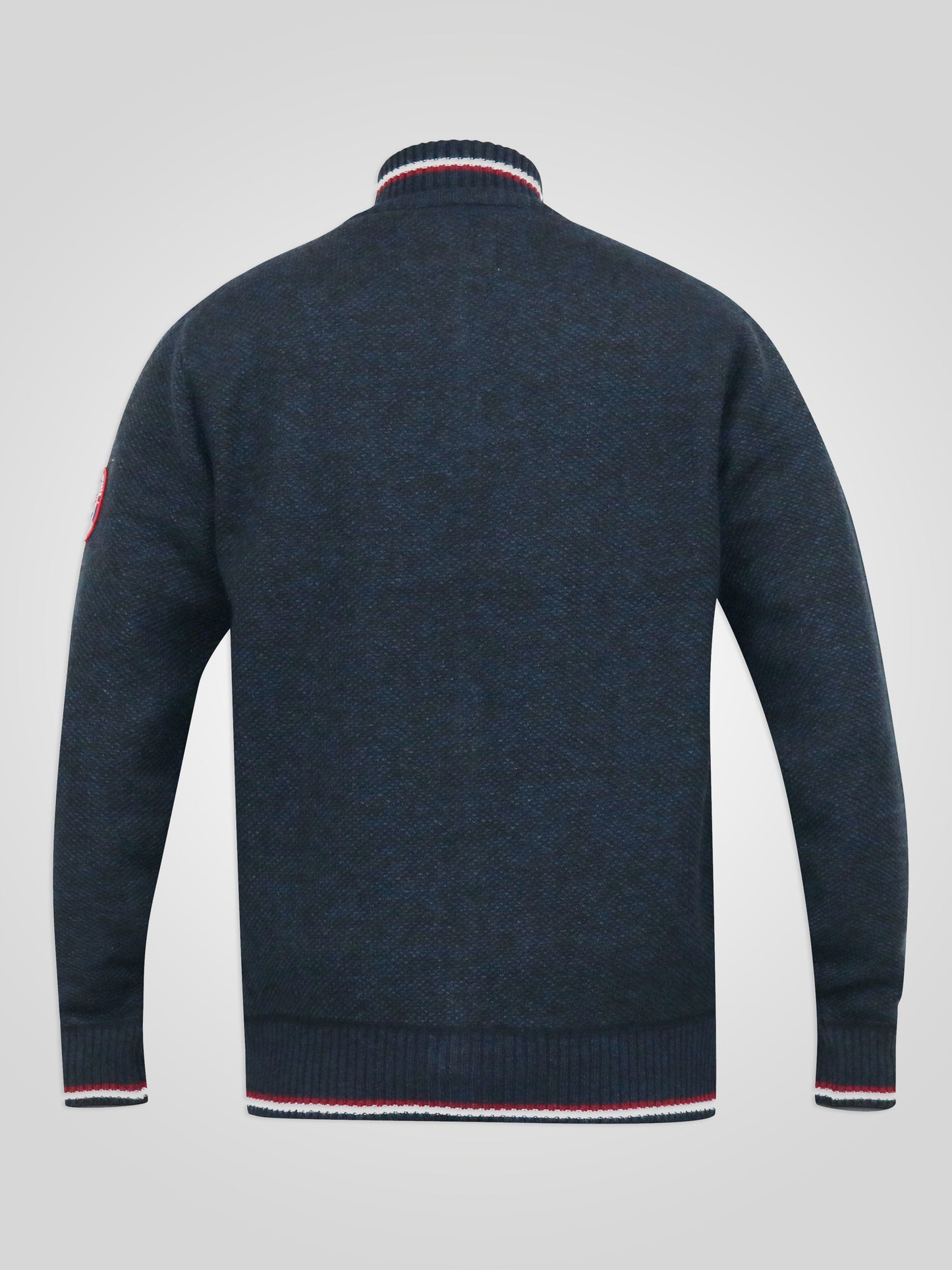 ABERDARE 1 -D555 Navy Blue Marl Bonded Check Lined Knitted Zip Through Sweater