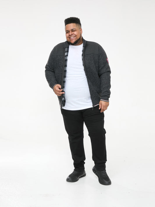 ABERDARE 2 -D555 Charcoal Marl Bonded Check Lined Knitted Zip Through Sweater