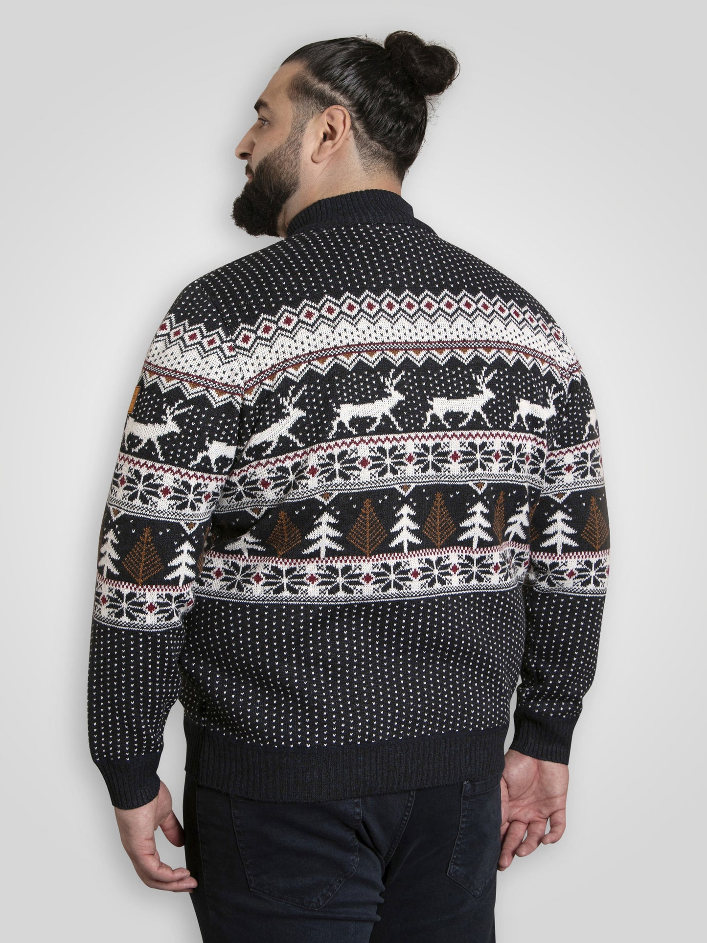 NICHOLAS -D555 Navy Blue 1/4 Zip Bonded Check Lined Knitted Christmas Jumper