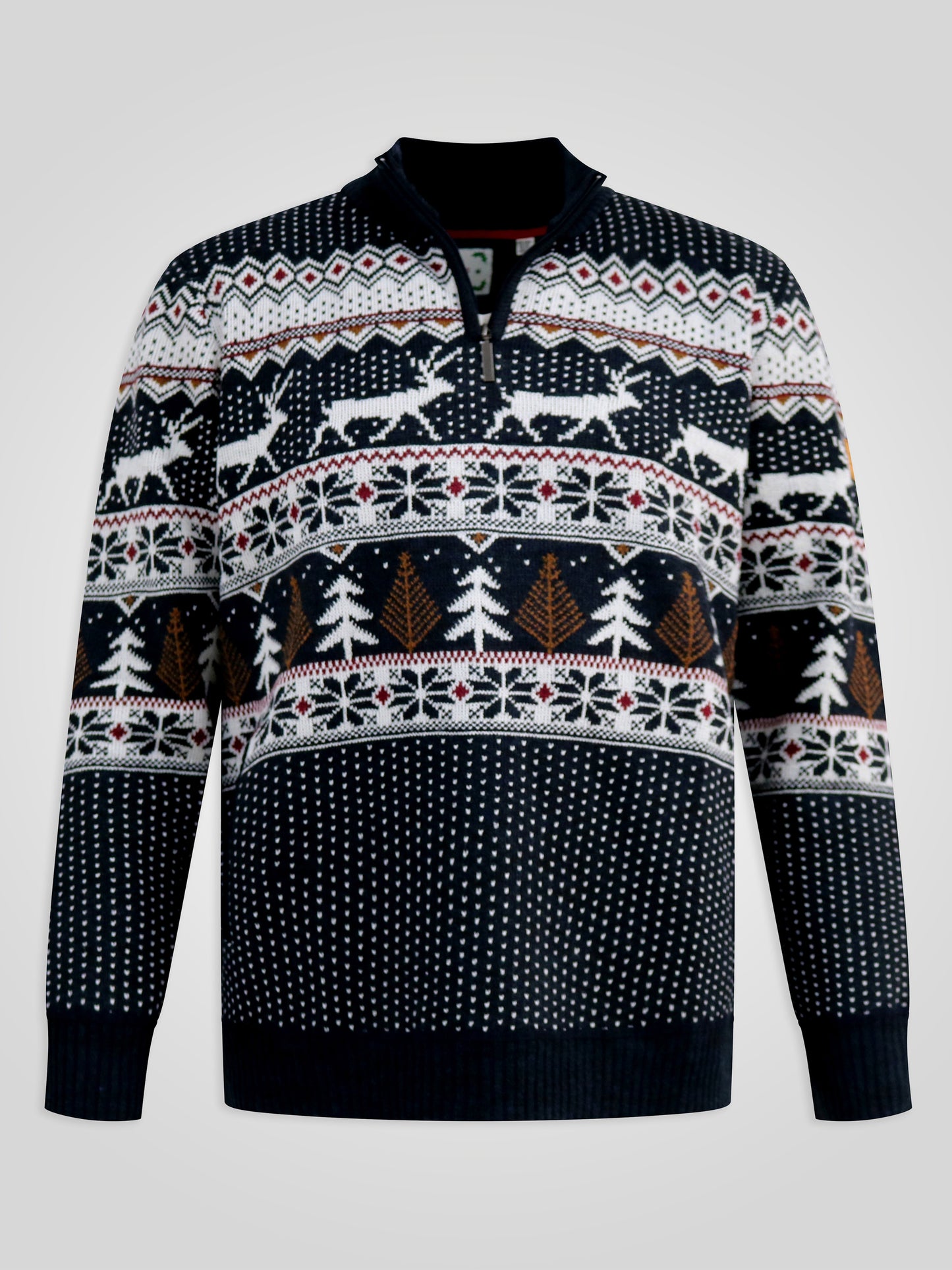 NICHOLAS -D555 Navy Blue 1/4 Zip Bonded Check Lined Knitted Christmas Jumper