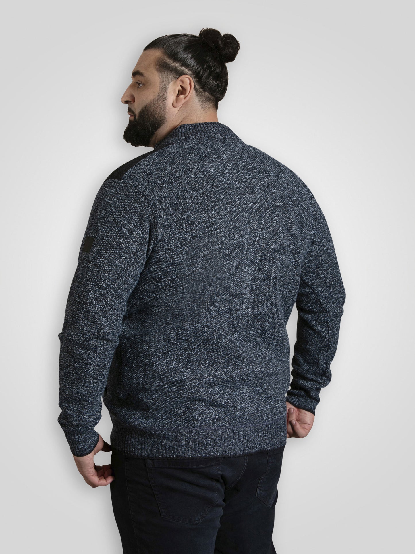DEREHAM 1 -D555 Blue Marl Knitted Zip Through Sweater with Bonded Check Lining