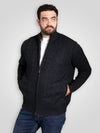 GILLINGHAM -D555 Navy Blue Marl Bonded Knitted Zip Through Cable Sweater