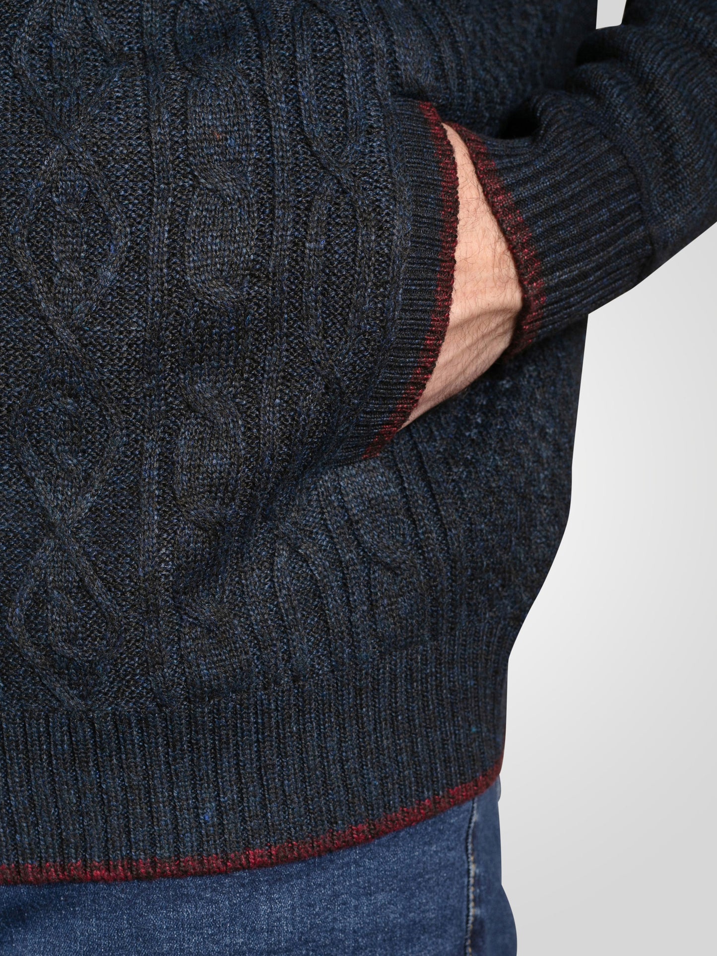 GILLINGHAM -D555 Navy Blue Marl Bonded Knitted Zip Through Cable Sweater