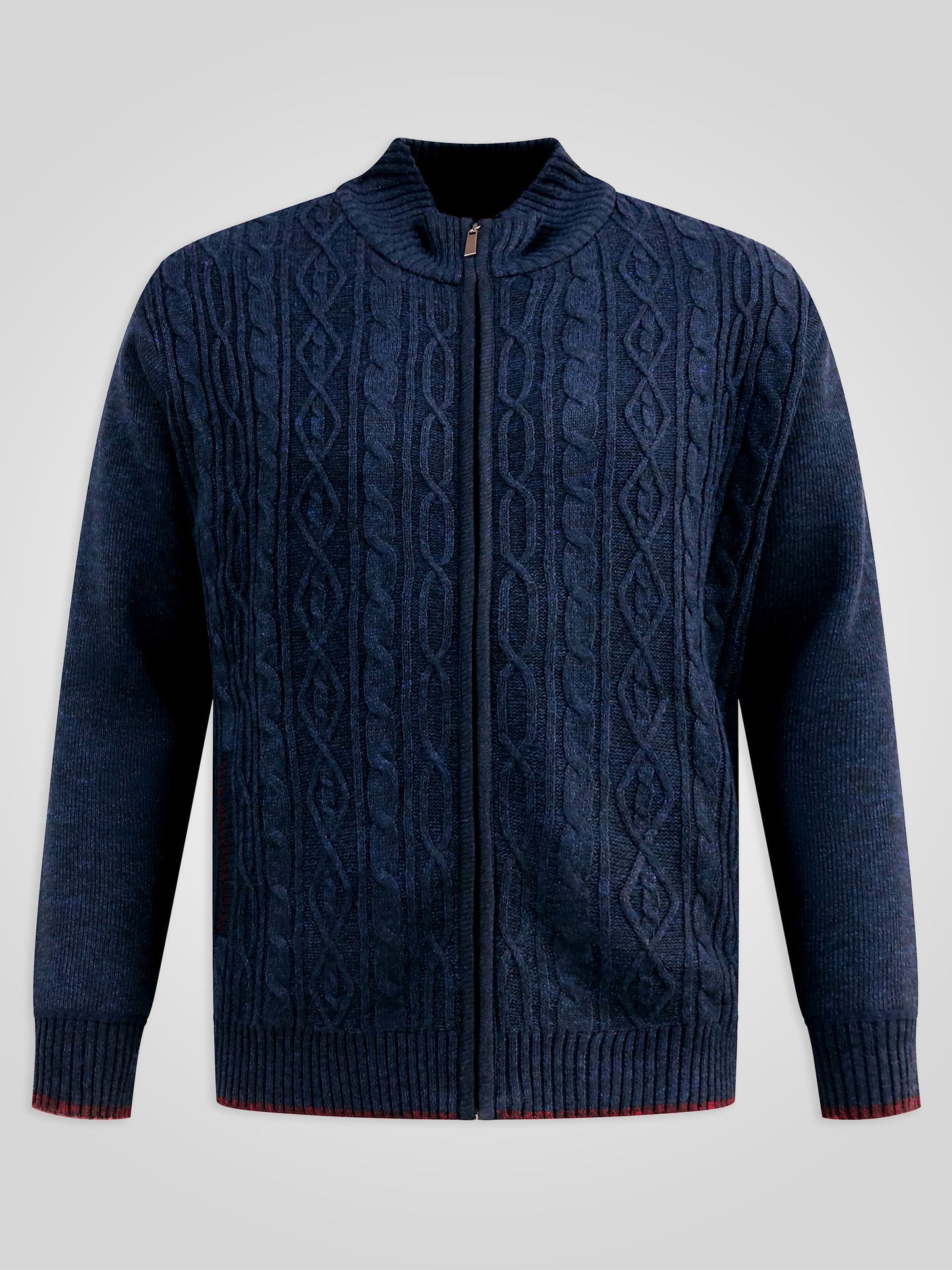 GILLINGHAM -D555 Navy Blue Marl Bonded Knitted Zip Through Cable Sweater