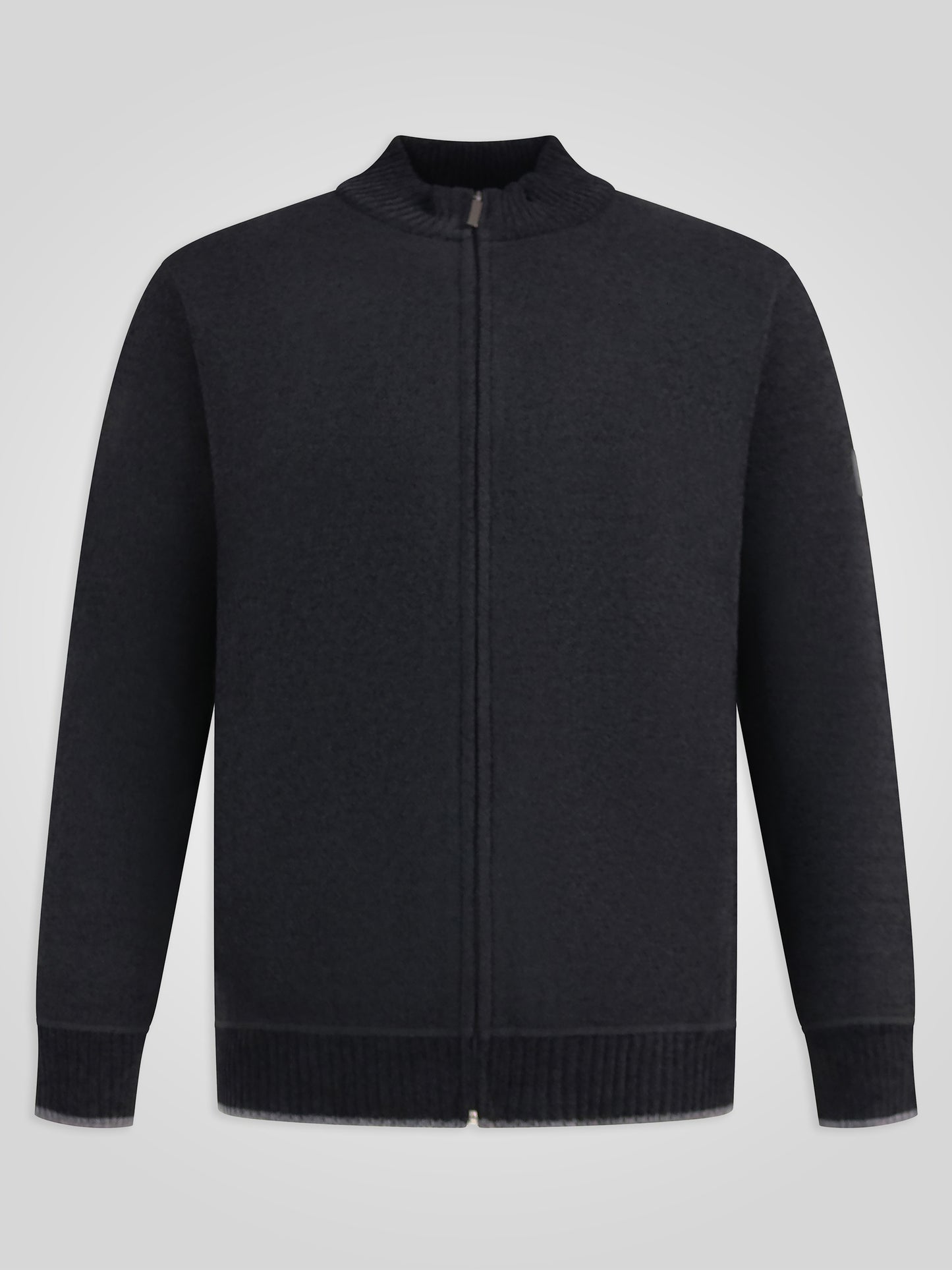 ENRIQUE -D555 Black Bonded Check Lined Knitted Chenille Zip Through Sweater