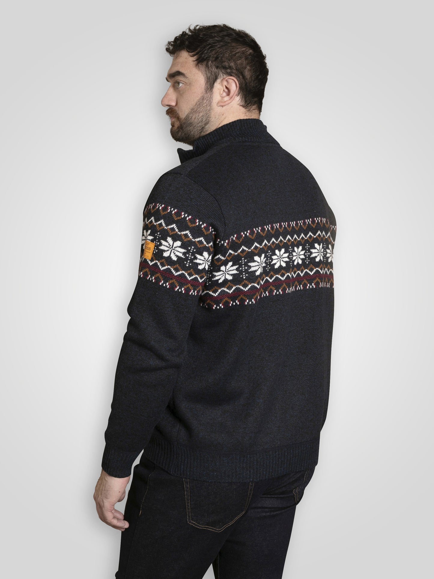 EDINSON -D555 Navy Blue Marl 1/4 Zip Knitted Fairisle Bonded Check Lining Jumper
