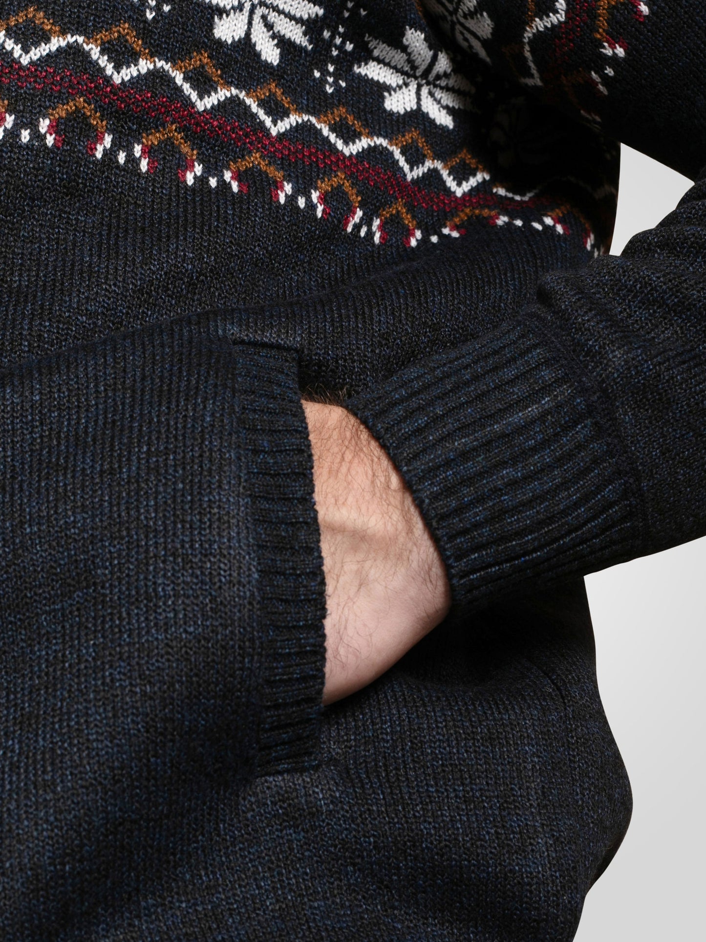 EDINSON -D555 Navy Blue Marl 1/4 Zip Knitted Fairisle Bonded Check Lining Jumper