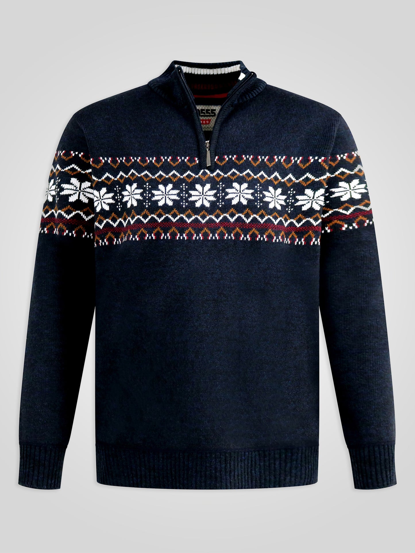 EDINSON -D555 Navy Blue Marl 1/4 Zip Knitted Fairisle Bonded Check Lining Jumper