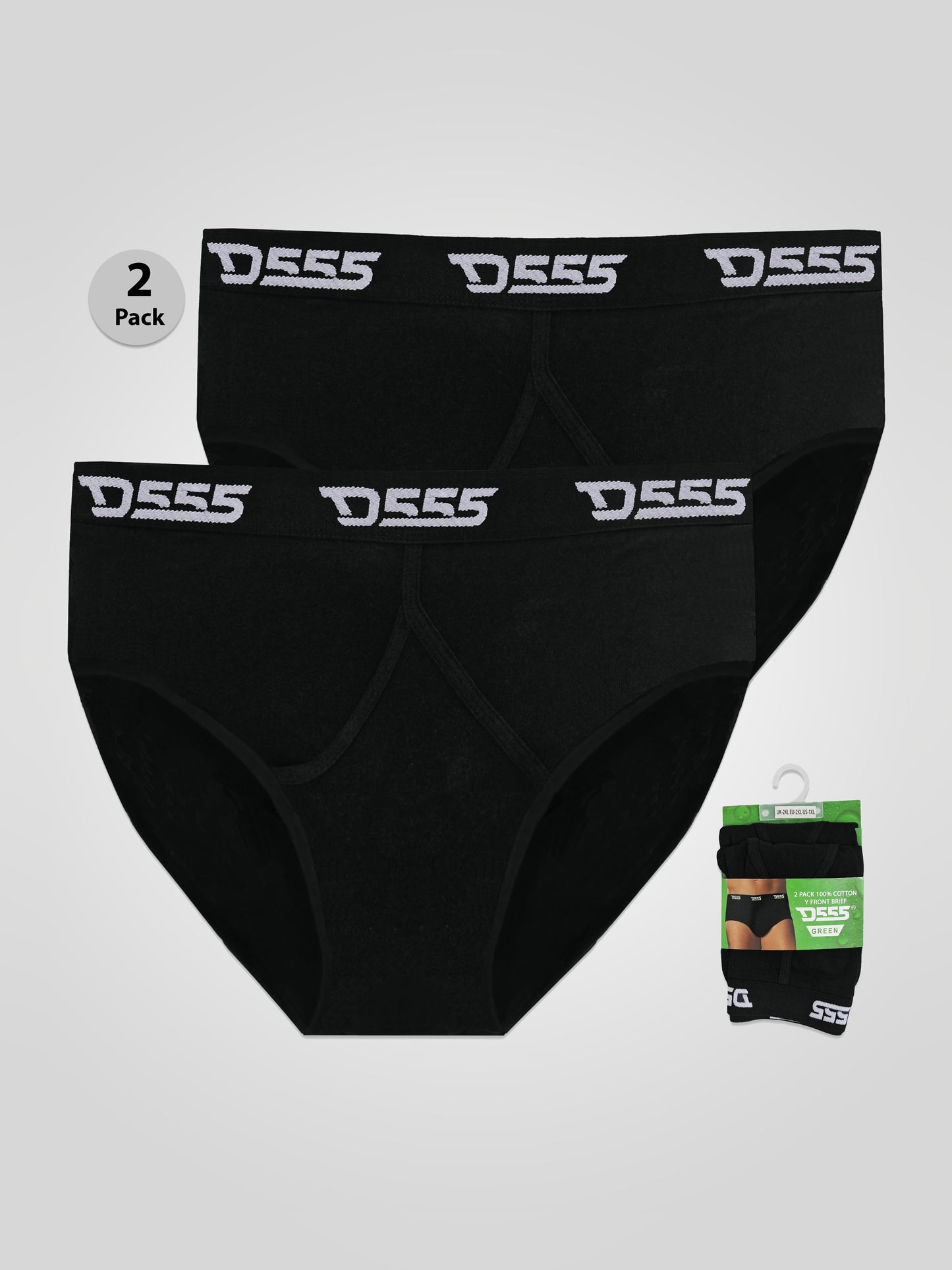 THOMPSON -D555 Black Pack Of 2 Y Front Cotton Briefs