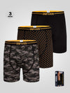 SYLVESTER -D555 Black Pack Of 3 Cotton Stretch Printed Boxer Shorts