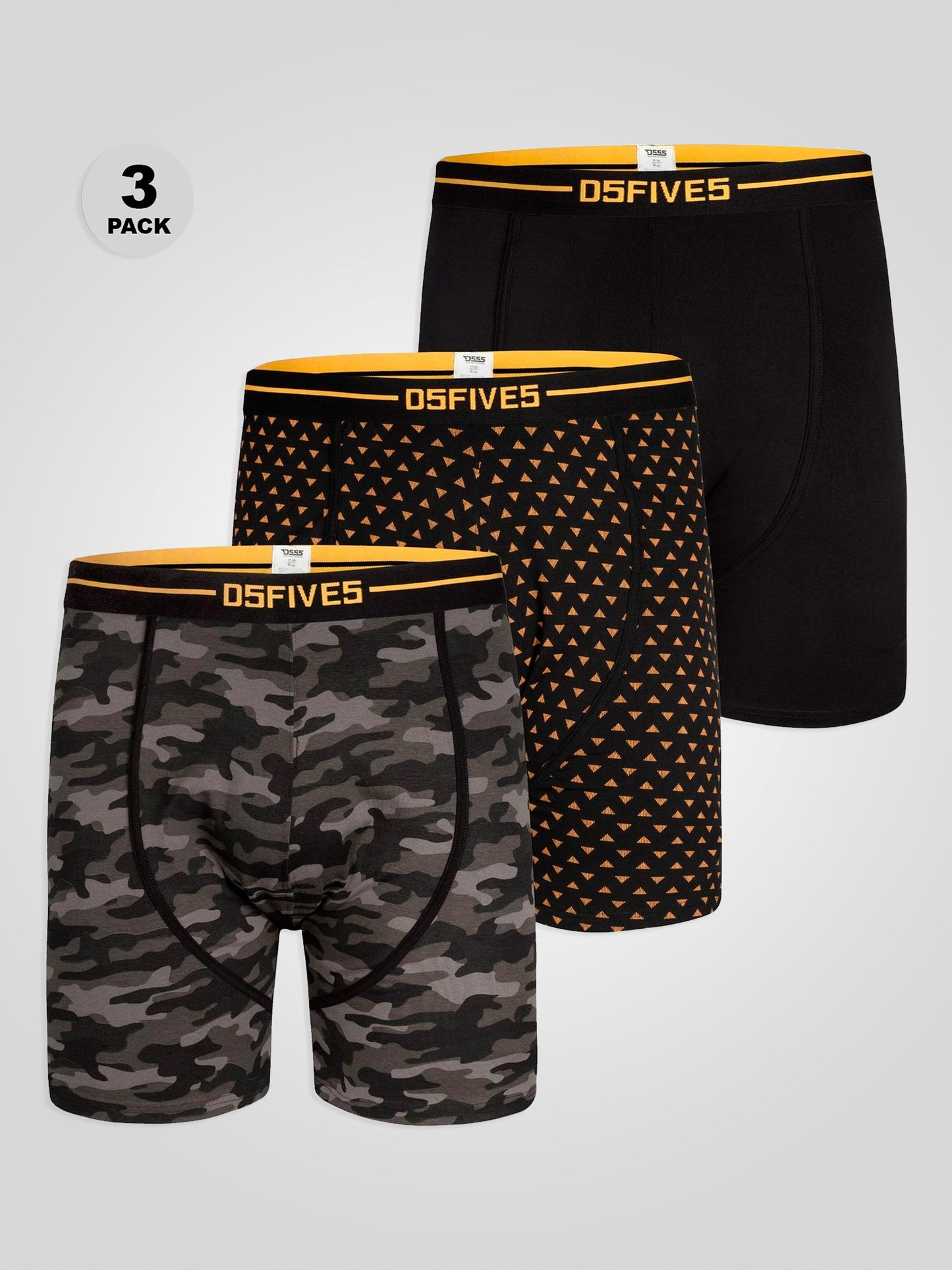 SYLVESTER -D555 Black Pack Of 3 Cotton Stretch Printed Boxer Shorts
