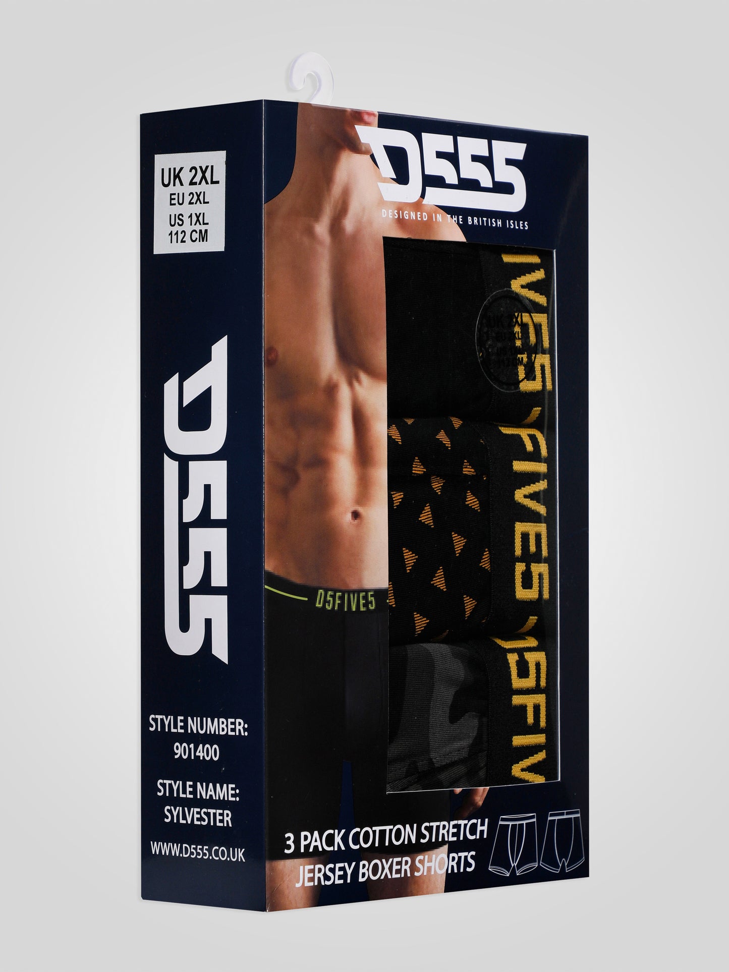 SYLVESTER -D555 Black Pack Of 3 Cotton Stretch Printed Boxer Shorts