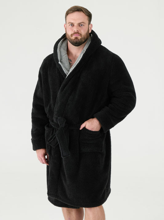 NEWQUAY 1 -D555 Black Super Soft Dressing Gown with Hood