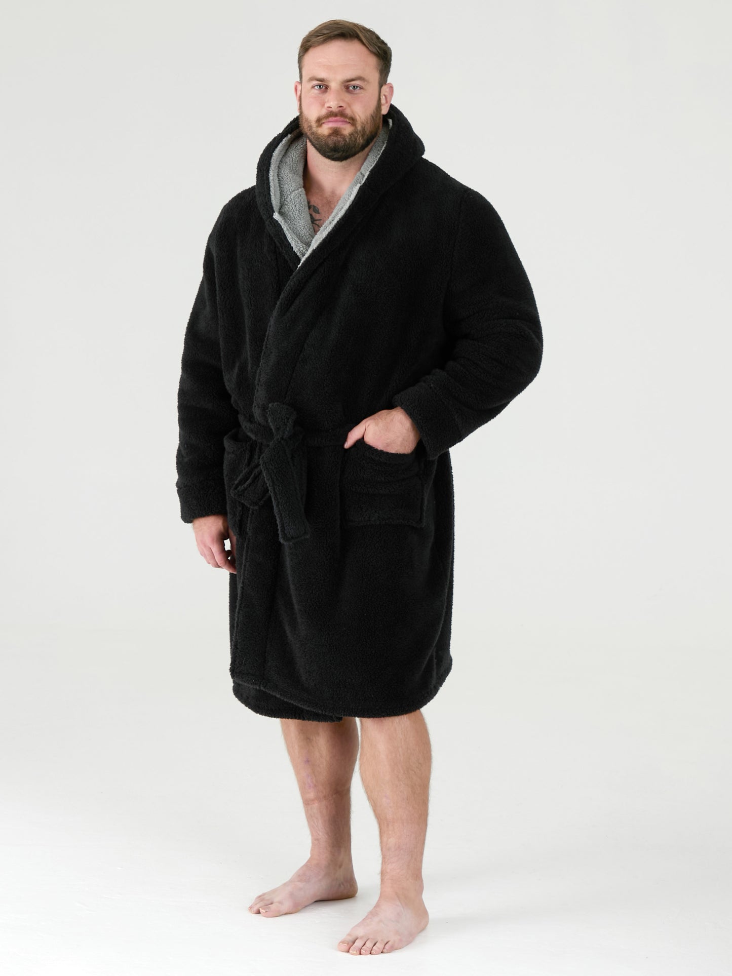 NEWQUAY 1 -D555 Black Super Soft Dressing Gown with Hood