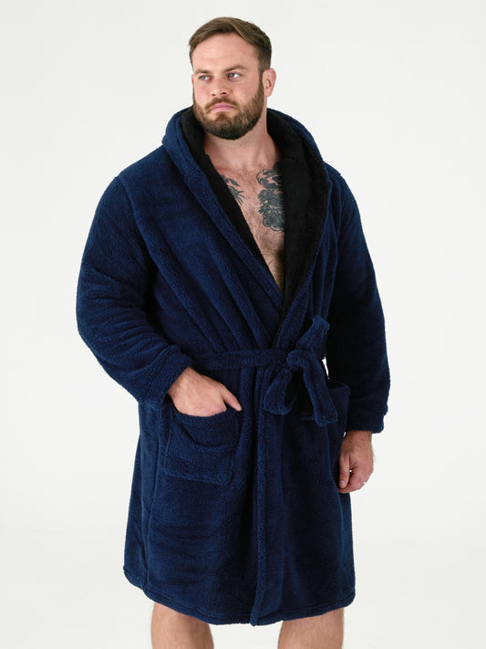 NEWQUAY 2 -D555 Navy Blue Super Soft Dressing Gown with Hood