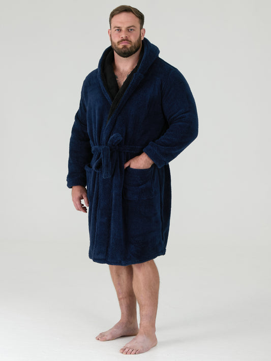 NEWQUAY 2 -D555 Navy Blue Super Soft Dressing Gown with Hood