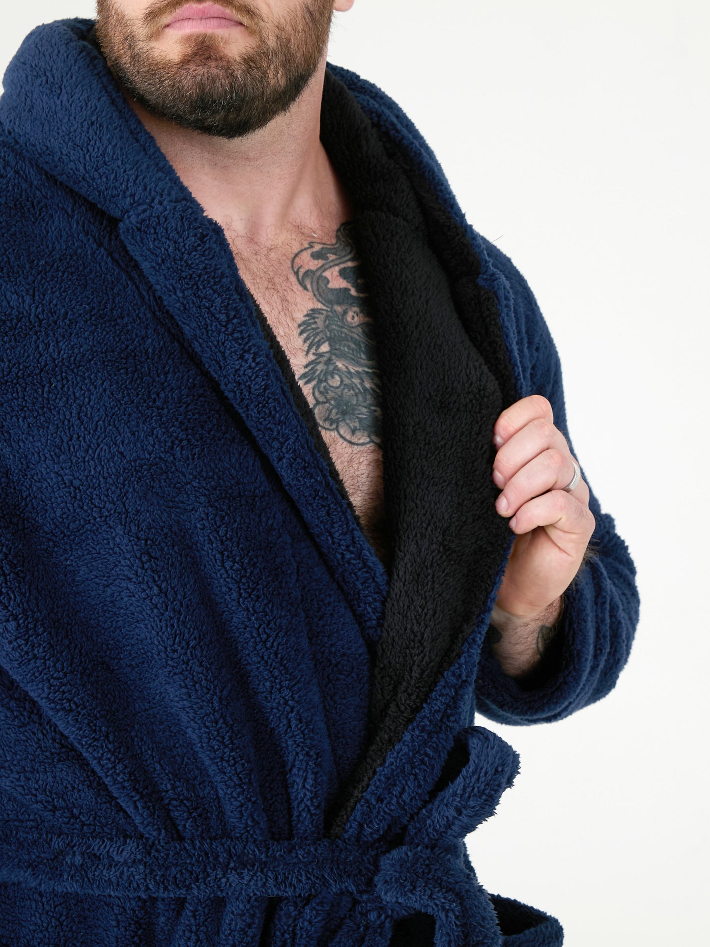 NEWQUAY 2 -D555 Navy Blue Super Soft Dressing Gown with Hood