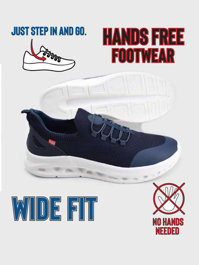 ALFRETON 2 -D555 Navy Blue Kingsize Hands Free Shoes with Knitted Top